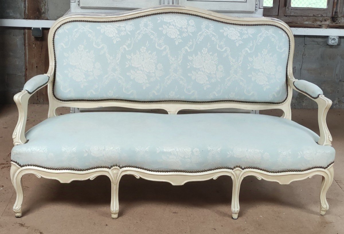 Salon Banquette 2 Fauteuils 2 Chaises Style Louis-philippe Tissu Coton Style Louis  XVI-photo-2