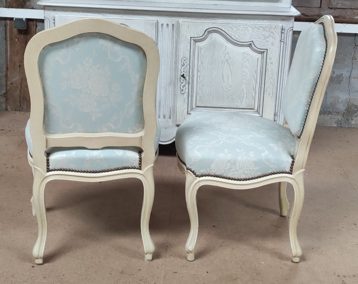 Salon Banquette 2 Fauteuils 2 Chaises Style Louis-philippe Tissu Coton Style Louis  XVI-photo-6