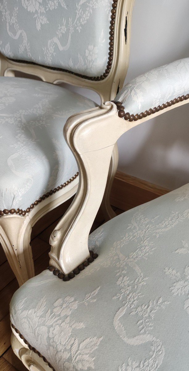 Salon Banquette 2 Fauteuils 2 Chaises Style Louis-philippe Tissu Coton Style Louis  XVI-photo-7