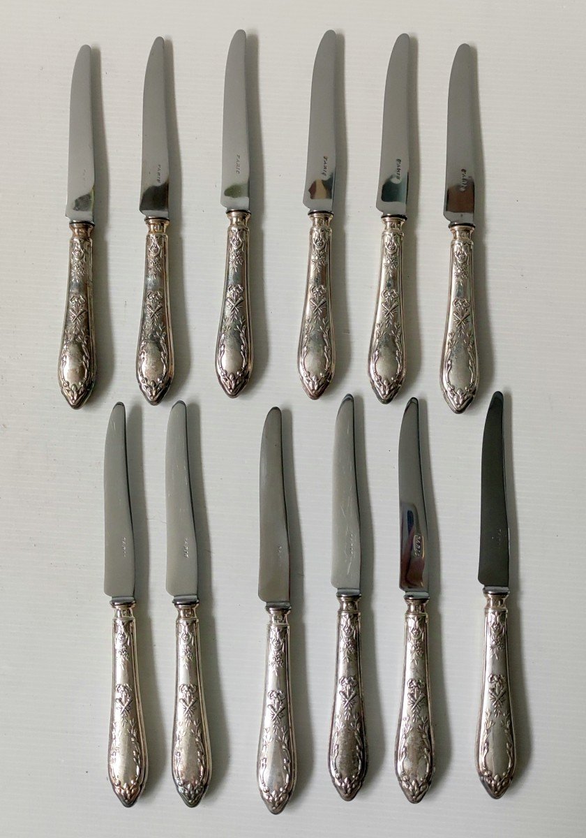 12 Couteaux A Dessert Entremets Sfam Modele  Louis XVI Argent Plaque Poincon 12 Gr-photo-3