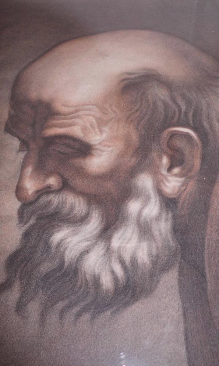 Sanguine Charcoal Painting A Portrait Of Nineteenth Scene Religious Altar St Jerome-photo-1