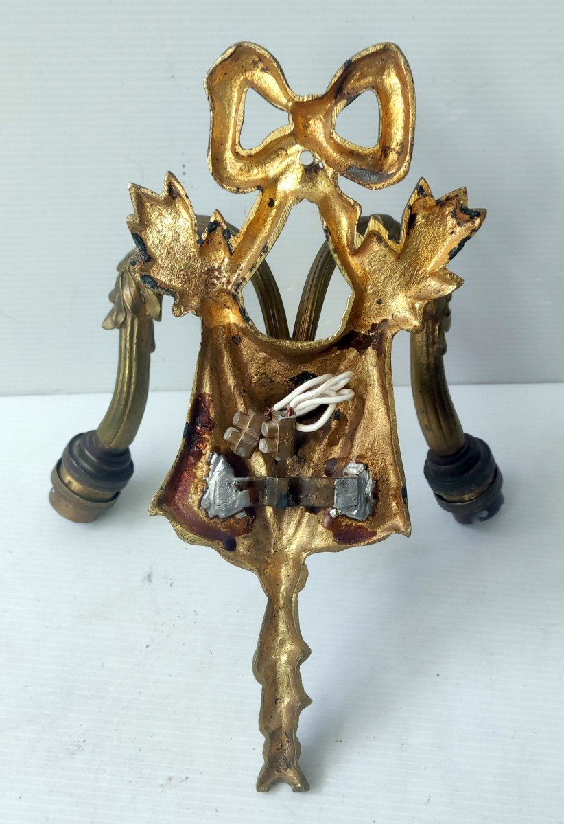 Double Bronze Wall Lamp 19th Century Louis XVI Style-photo-3