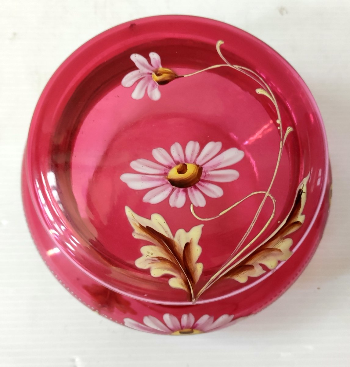 Pink Crystal Candy Box With Floral Decor And Enamelled Daisies Art Nouveau-photo-3