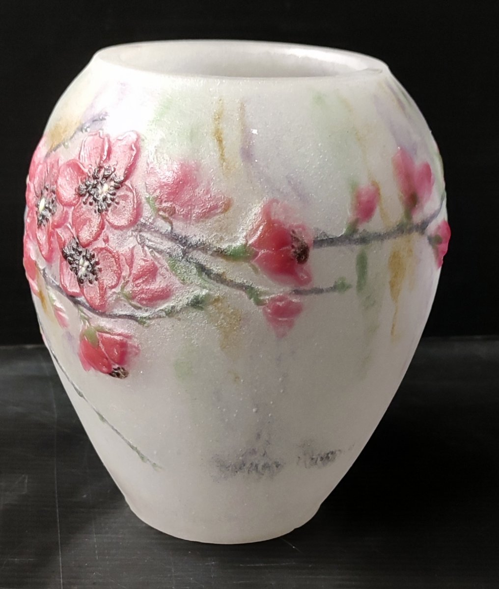 Vase Decor Floral Pate De Verre Signed G. Argy Rousseau 1920 Art Deco-photo-3