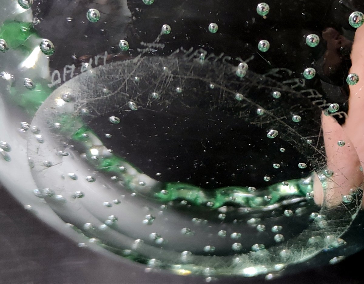 Vide-poche Cendrier Cristal Vert A Bulles Daum Croix De Lorraine Nancy 1930-photo-2