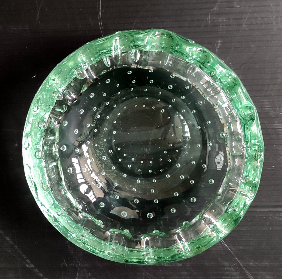Vide-poche Cendrier Cristal Vert A Bulles Daum Croix De Lorraine Nancy 1930-photo-3
