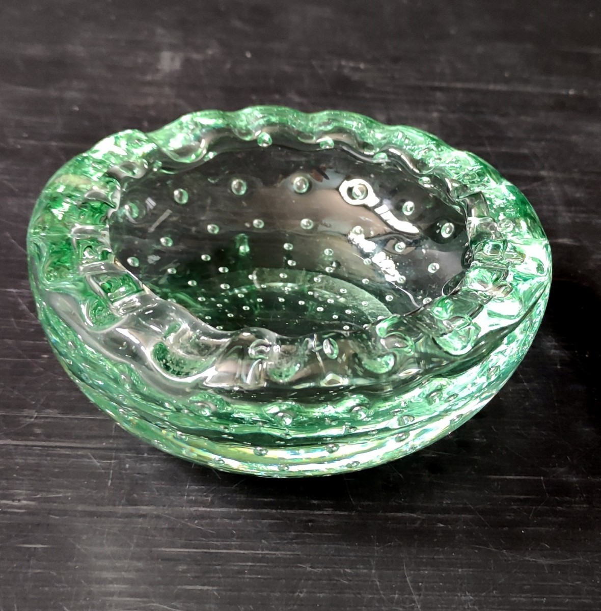 Vide-poche Cendrier Cristal Vert A Bulles Daum Croix De Lorraine Nancy 1930