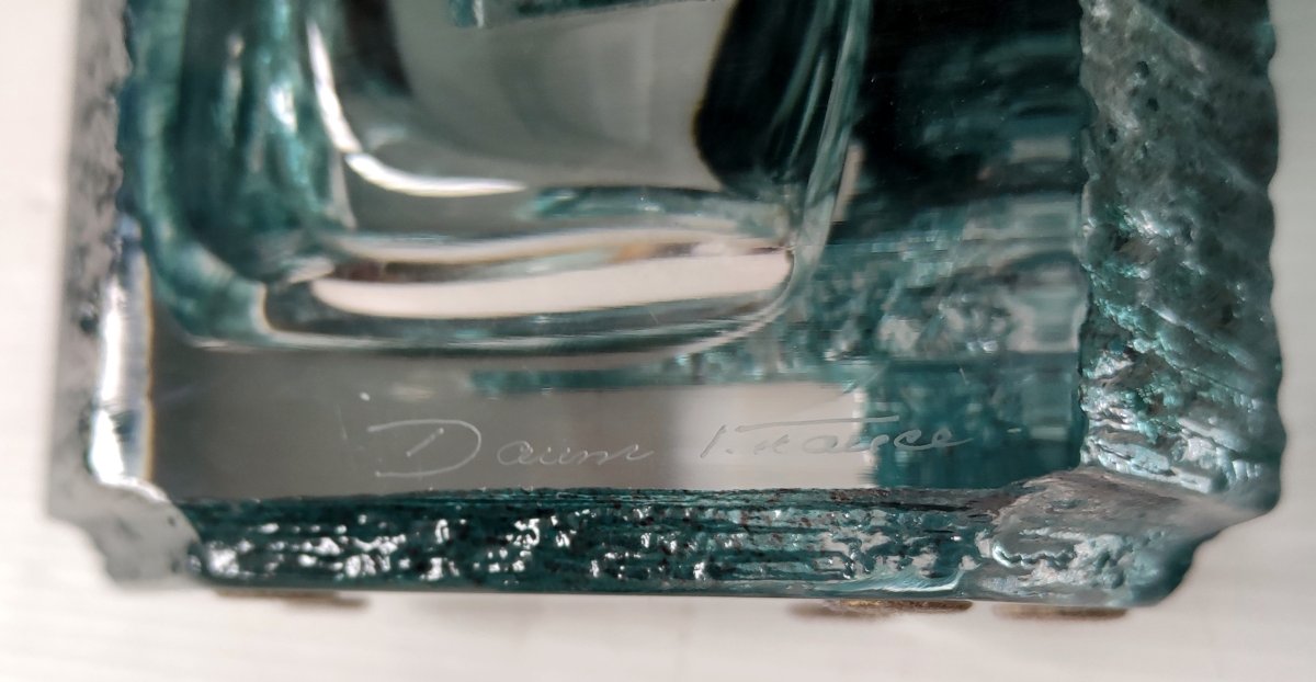 DAUM VASE CRISTAL VERT SIGNE DAUM FRANCE MODELE ARGOS CESAR BALDACCINI 1970 HT 22 CM-photo-4