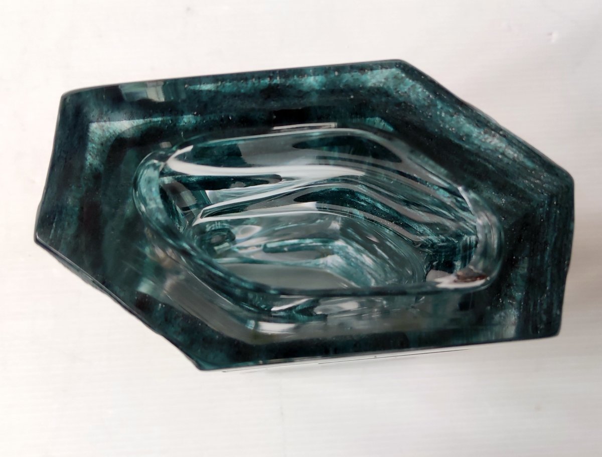 DAUM VASE CRISTAL VERT SIGNE DAUM FRANCE MODELE ARGOS CESAR BALDACCINI 1970 HT 22 CM-photo-5