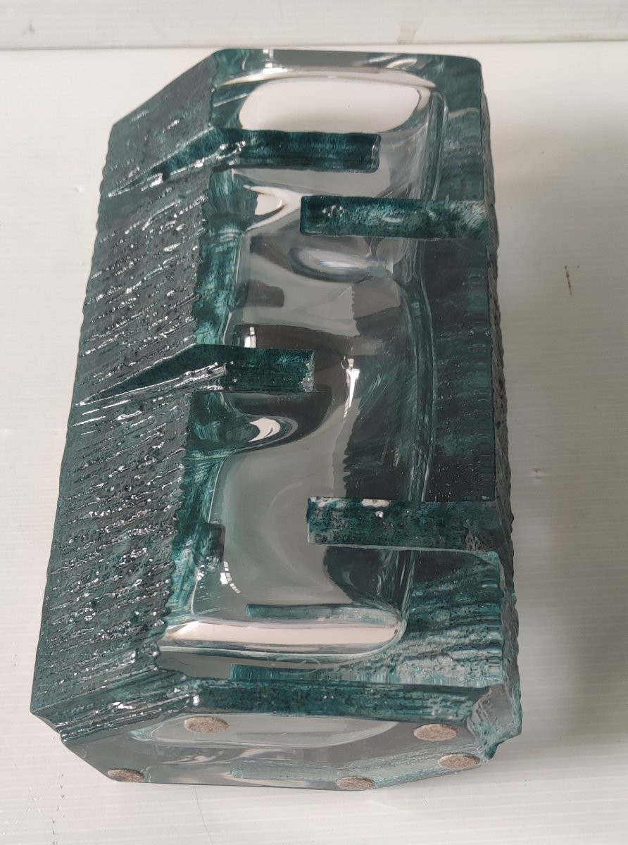 DAUM VASE CRISTAL VERT SIGNE DAUM FRANCE MODELE ARGOS CESAR BALDACCINI 1970 HT 22 CM-photo-6