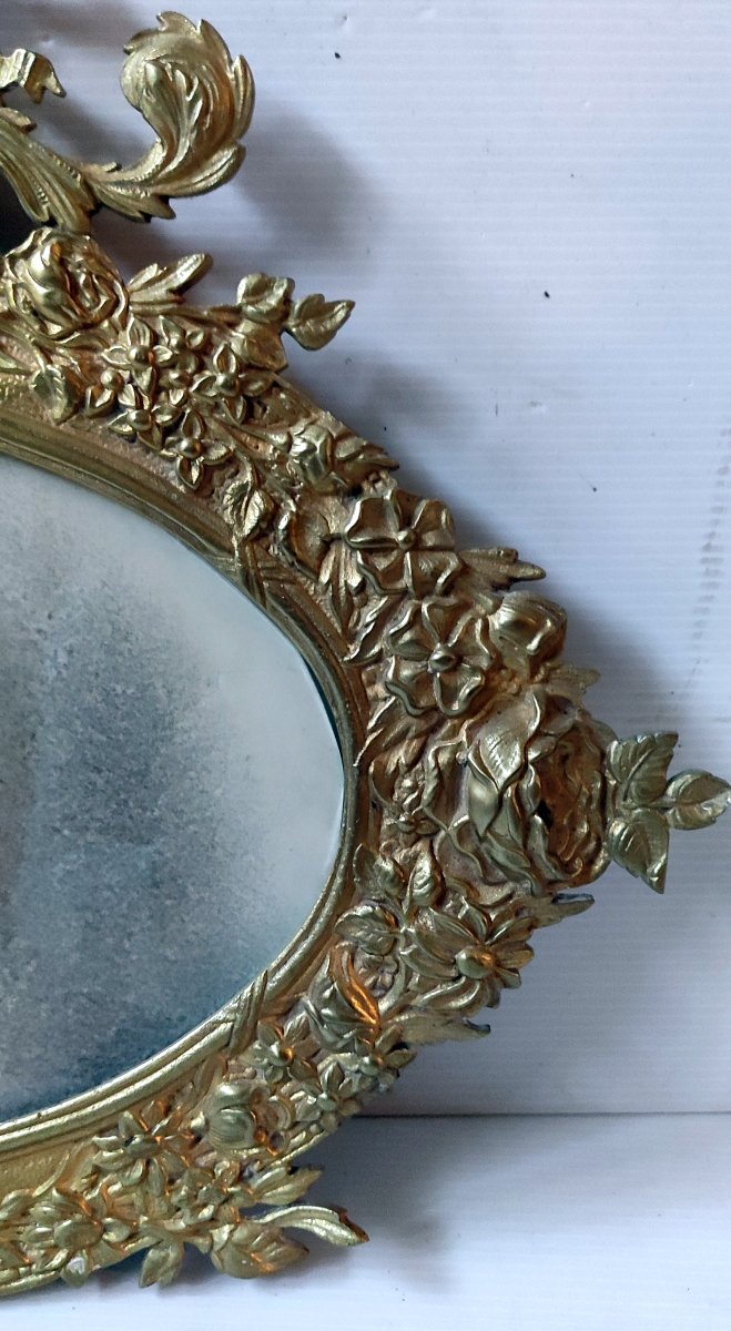 CADRE OVALE BRONZE CISELE DORE SOUS VERRE XIXè STYLE LOUIS XVI-photo-3