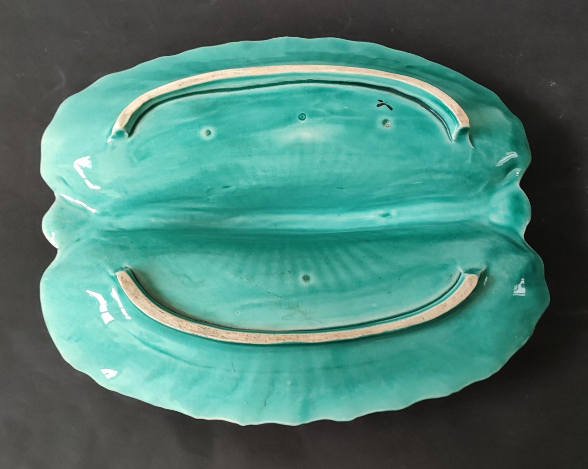 2-compartment Dish With Asparagus, Artichoke, Barbotine, Majolica Kg Luneville, 19th Century-photo-1