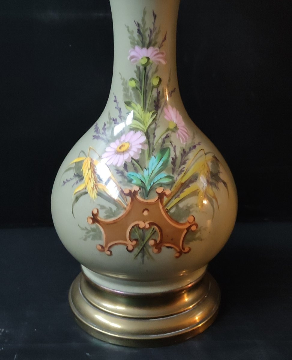 Earthenware Oil Lamp Floral Decor Globe Cut Crystal Baccarat Napoleon III-photo-1