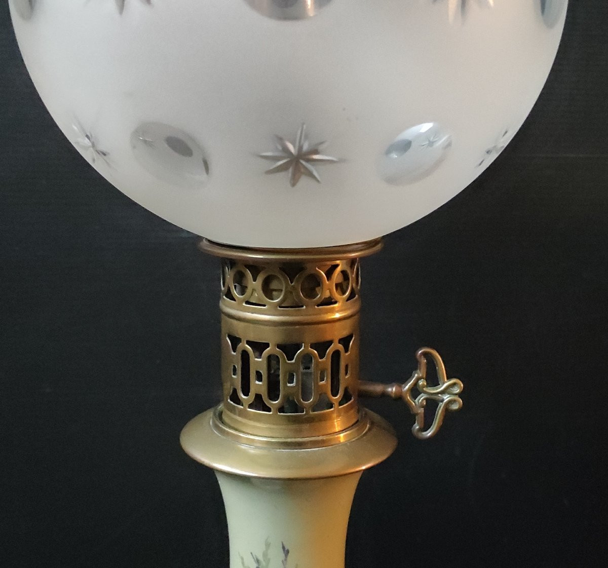 Earthenware Oil Lamp Floral Decor Globe Cut Crystal Baccarat Napoleon III-photo-3