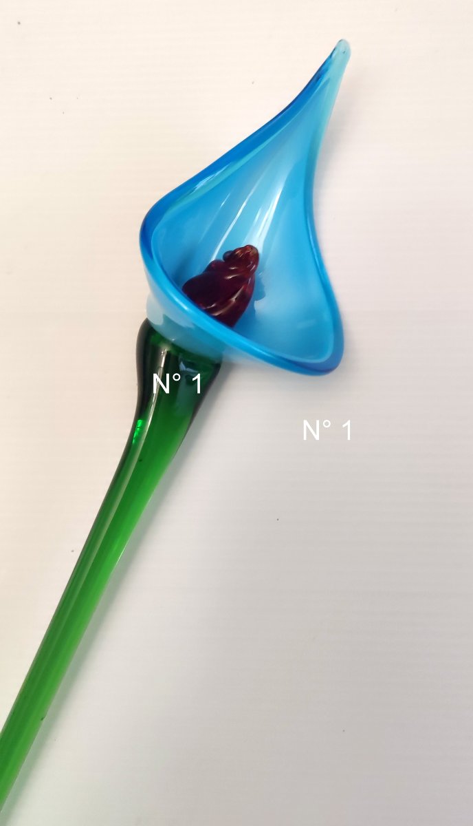 2 FLEURS AU CHOIX  AVEC TIGE VERRE SOUFFLE MURANO 1980-photo-2