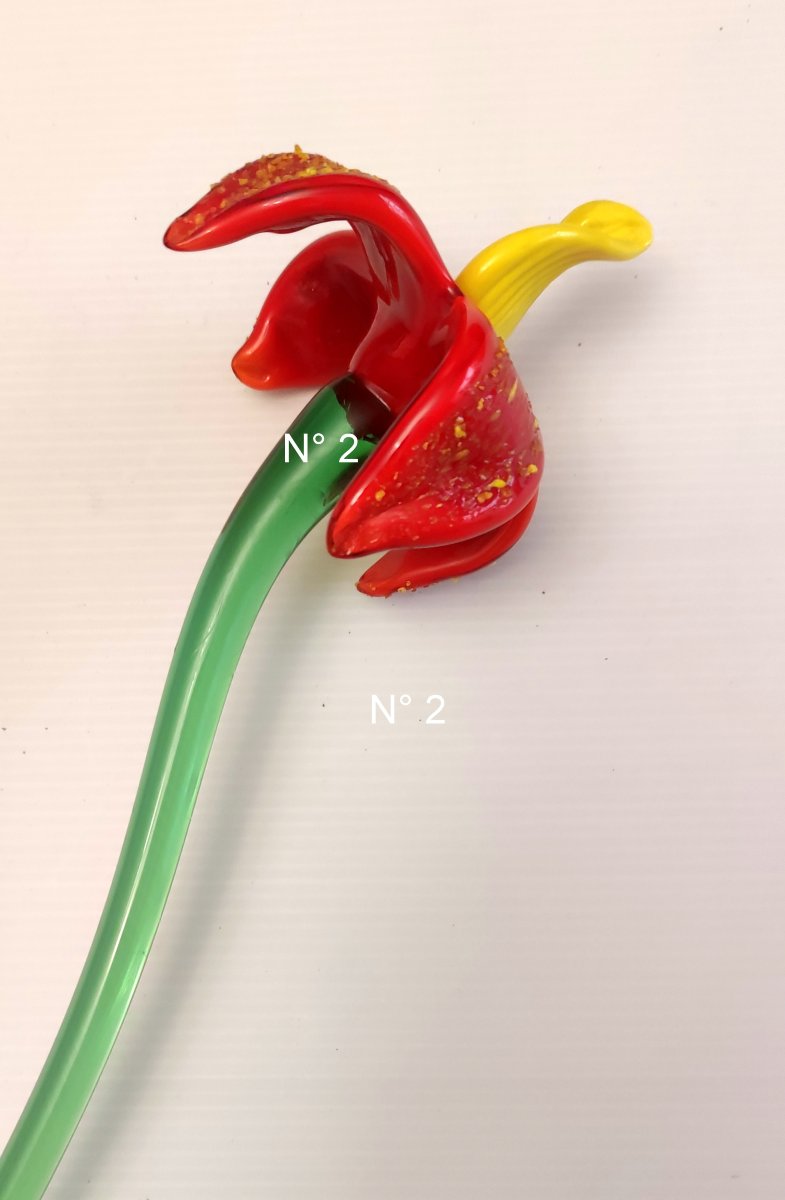 2 FLEURS AU CHOIX  AVEC TIGE VERRE SOUFFLE MURANO 1980-photo-3