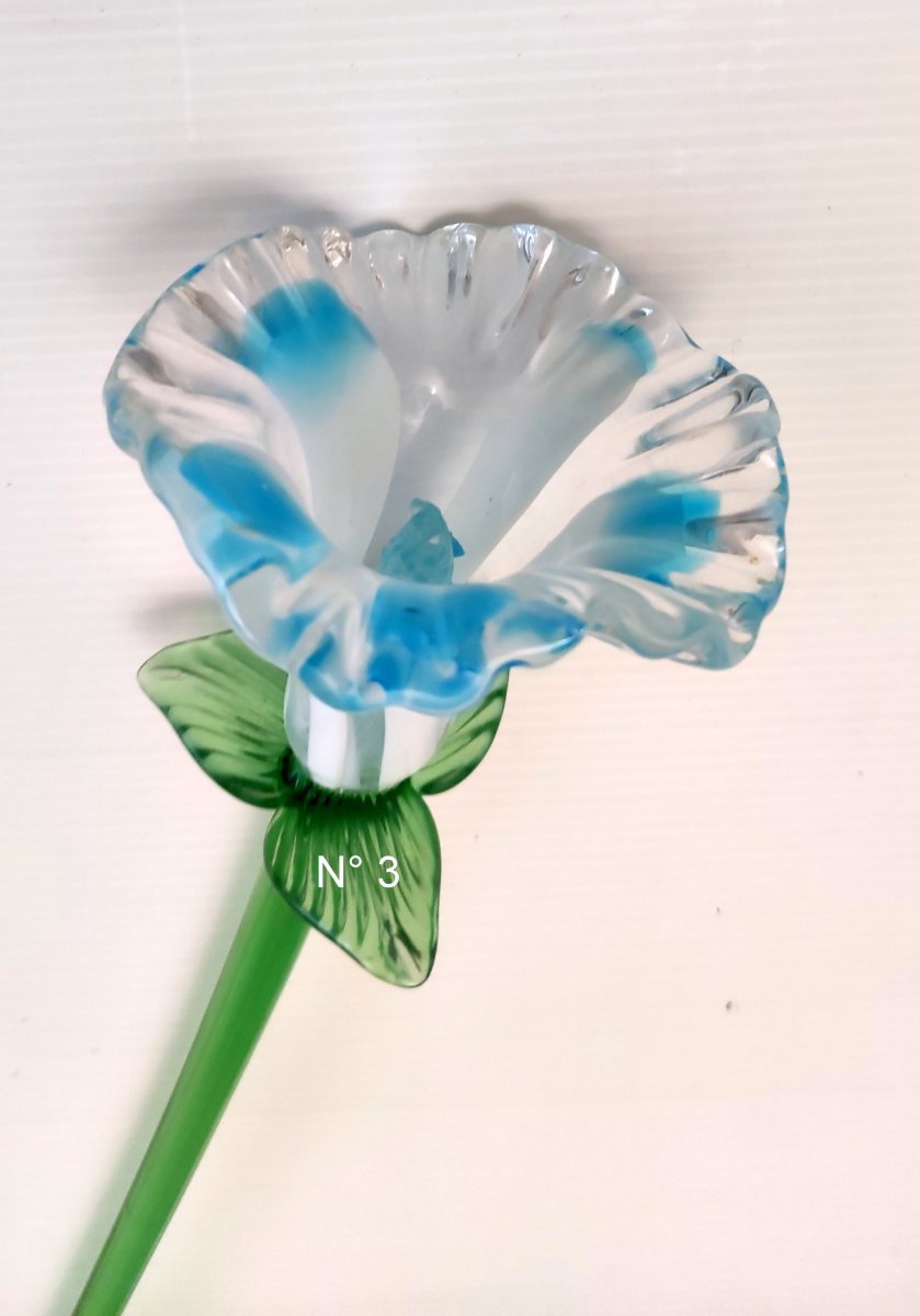 2 FLEURS AU CHOIX  AVEC TIGE VERRE SOUFFLE MURANO 1980-photo-4