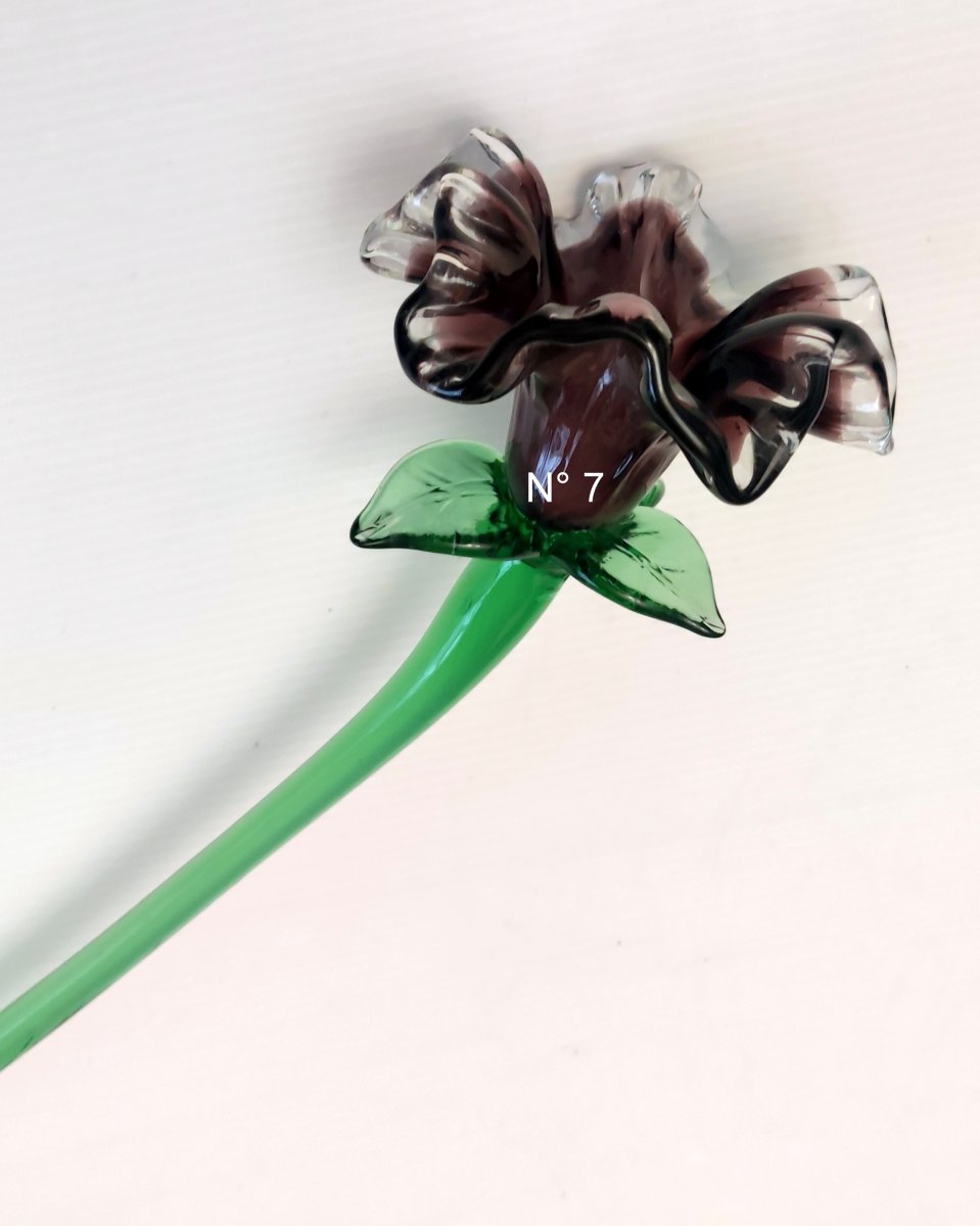 2 FLEURS AU CHOIX  AVEC TIGE VERRE SOUFFLE MURANO 1980-photo-2