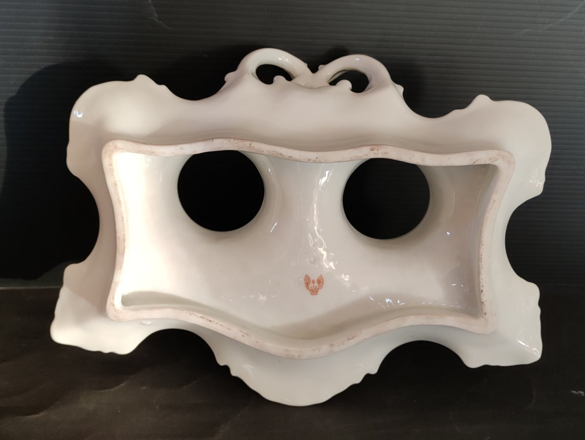 Spode English Porcelain Double Inkwell With Flower And Butterfly Decor, 19th Century-photo-1
