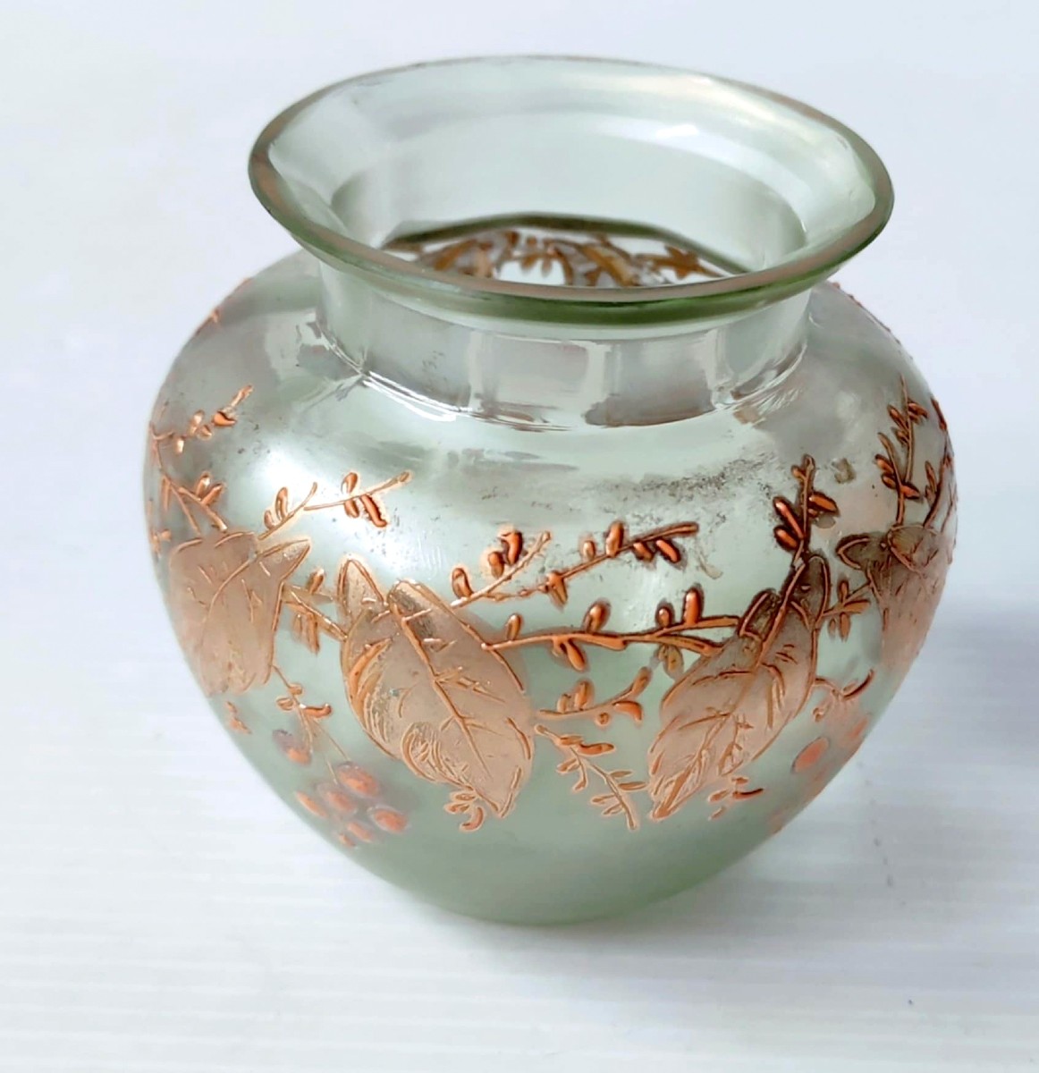 Small Iridescent Glass Vase With Gold Foliage Wiesbaden Art Nouveau
