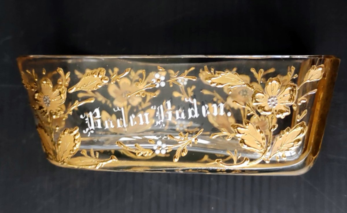 REPOSE-CIGARES CRISTAL DECOR FLORAL EMAILLE DORE  BADEN BADEN ART NOUVEAU-photo-3