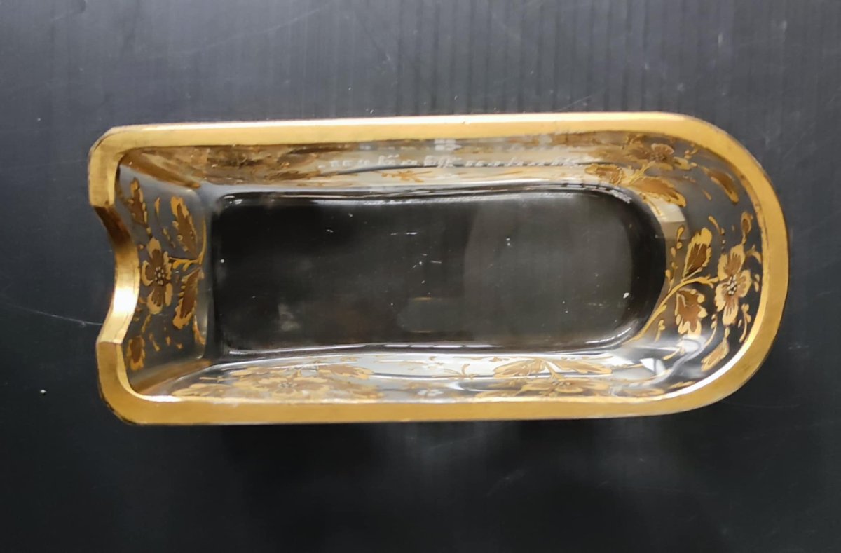 REPOSE-CIGARES CRISTAL DECOR FLORAL EMAILLE DORE  BADEN BADEN ART NOUVEAU-photo-2