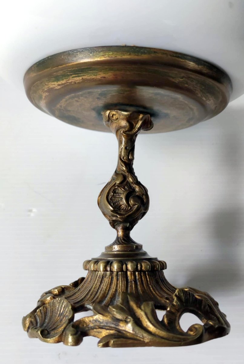 COUPE SUR PIED BRONZE CISELE PORCELAINE BLEU DE SEVRES DECOR DORE NAPOLEON III-photo-4