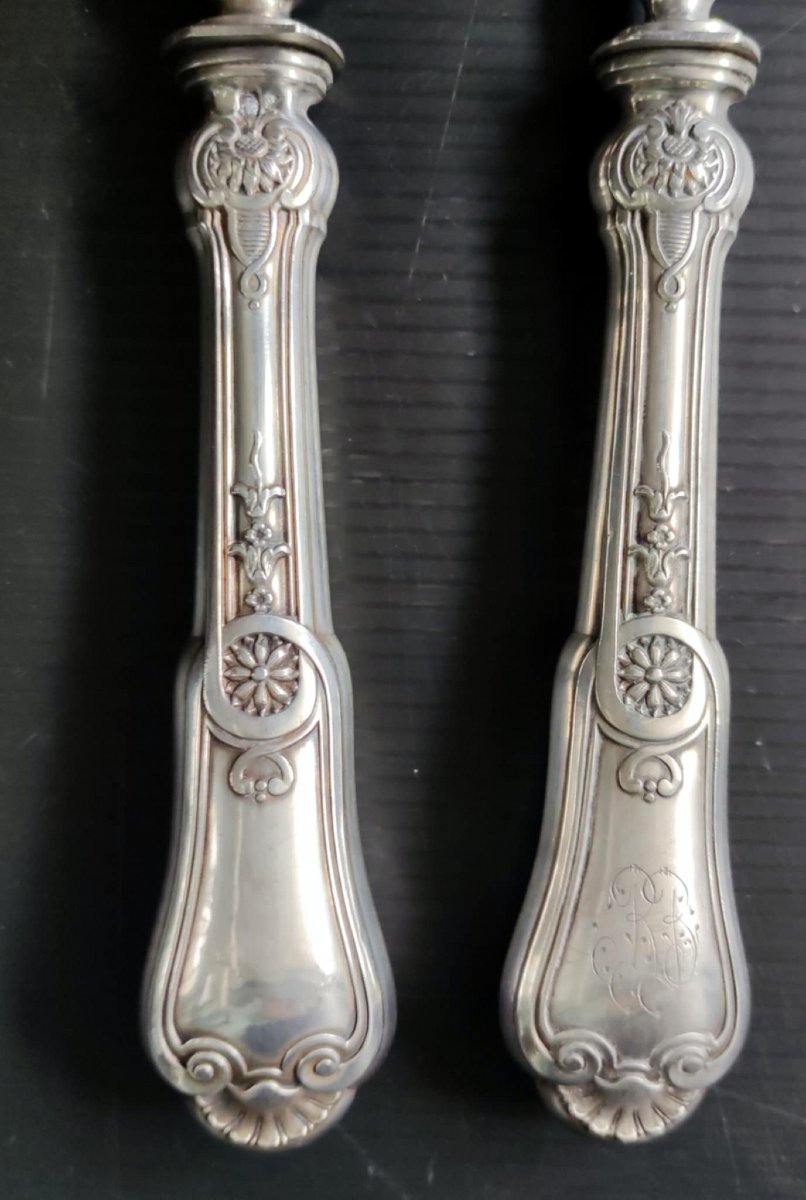 2 COUVERT A POISSON ARGENT CISELE POINCON MINERVE HS SOUFFLOT HENRI XIXé MONOGRAMME BB-photo-1