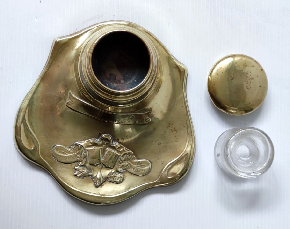 ENCRIER LAITON ARMOIRERIE DE GENEVE ECOLE OU ENTREPRISE ART DECO-photo-3