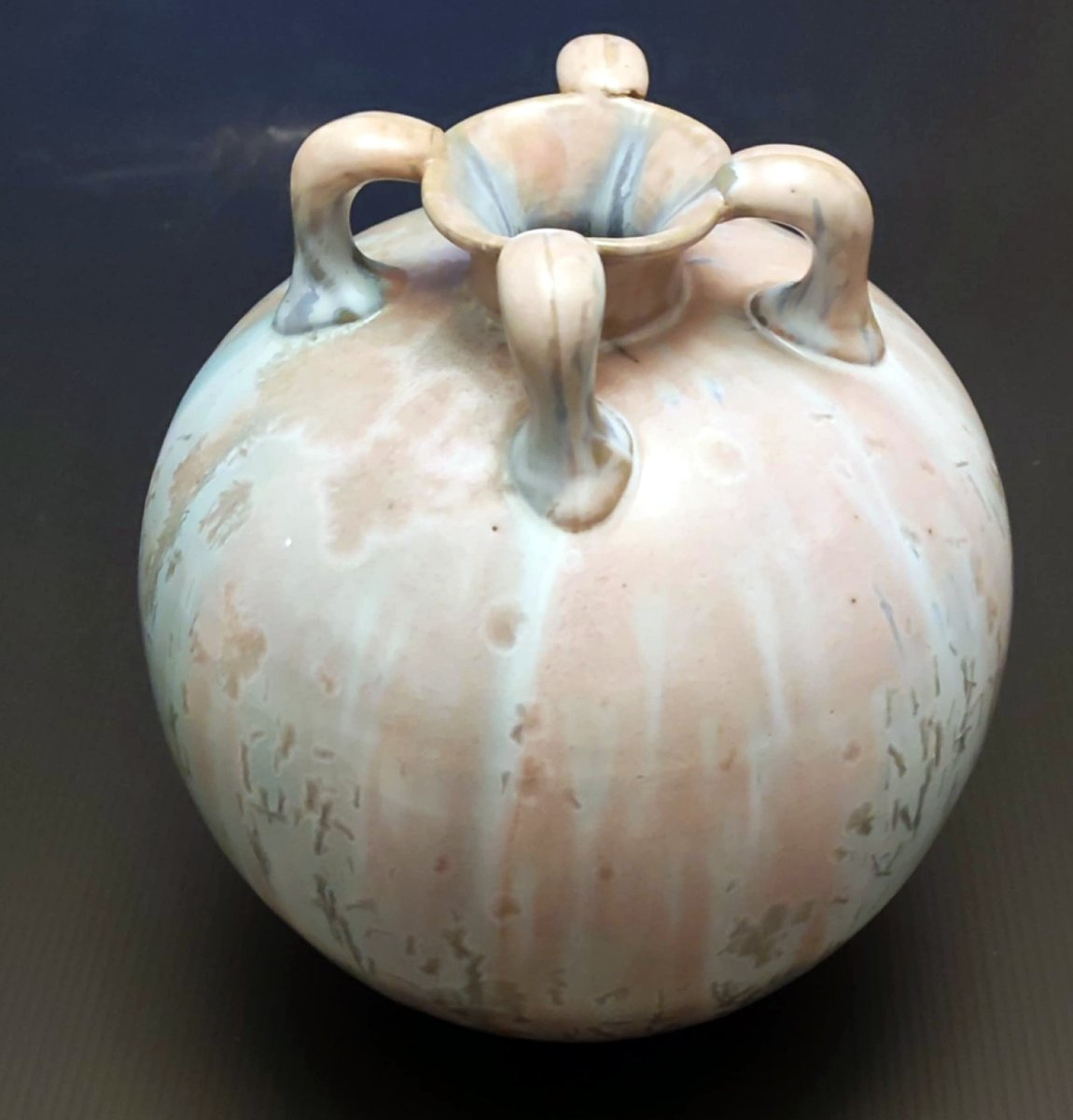 VASE BOULE GOURDE GRES FLAMME SIGNE EN CREUX KG LUNEVILLE ART NOUVEAU 1890-photo-2