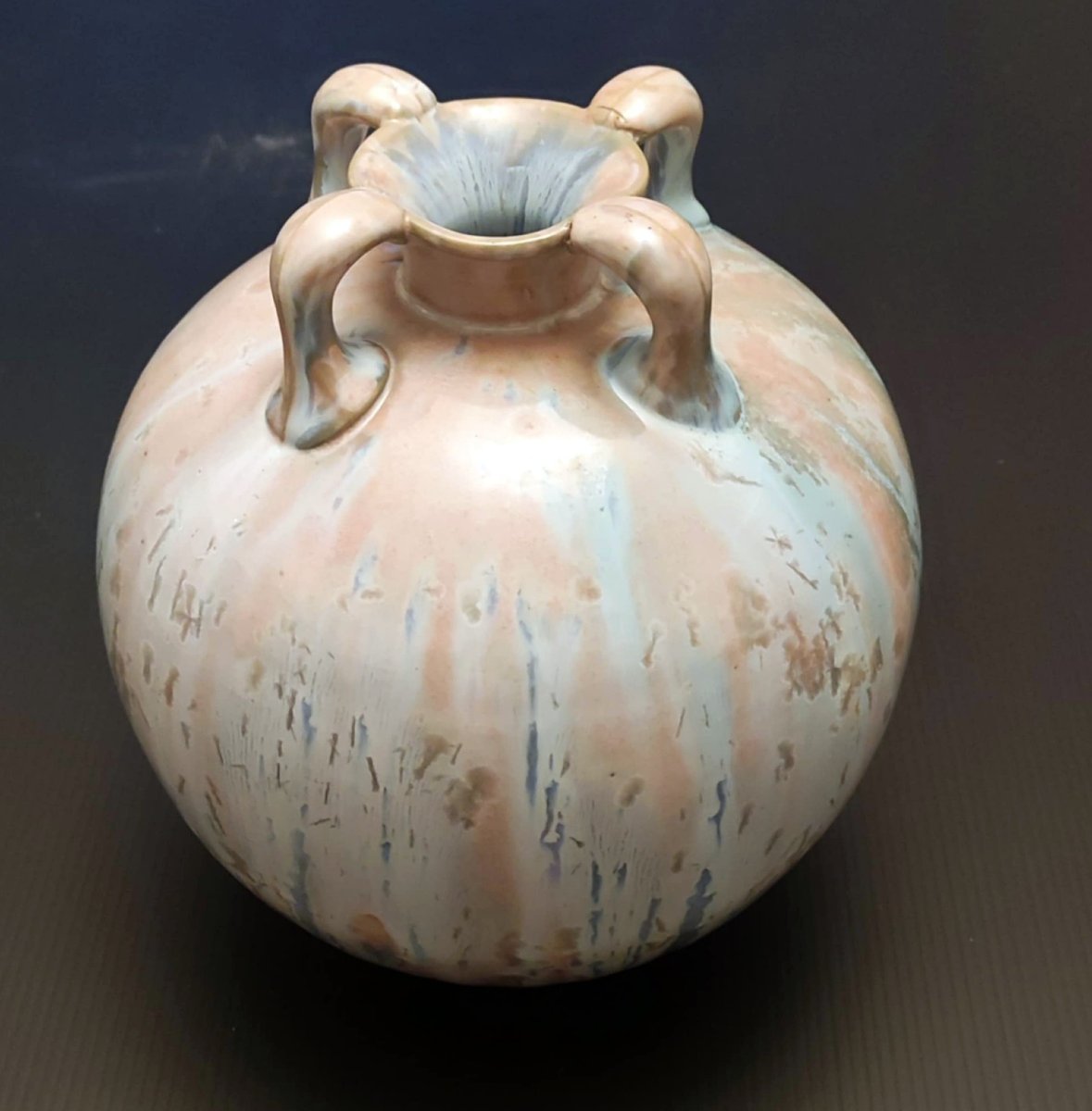 VASE BOULE GOURDE GRES FLAMME SIGNE EN CREUX KG LUNEVILLE ART NOUVEAU 1890-photo-3