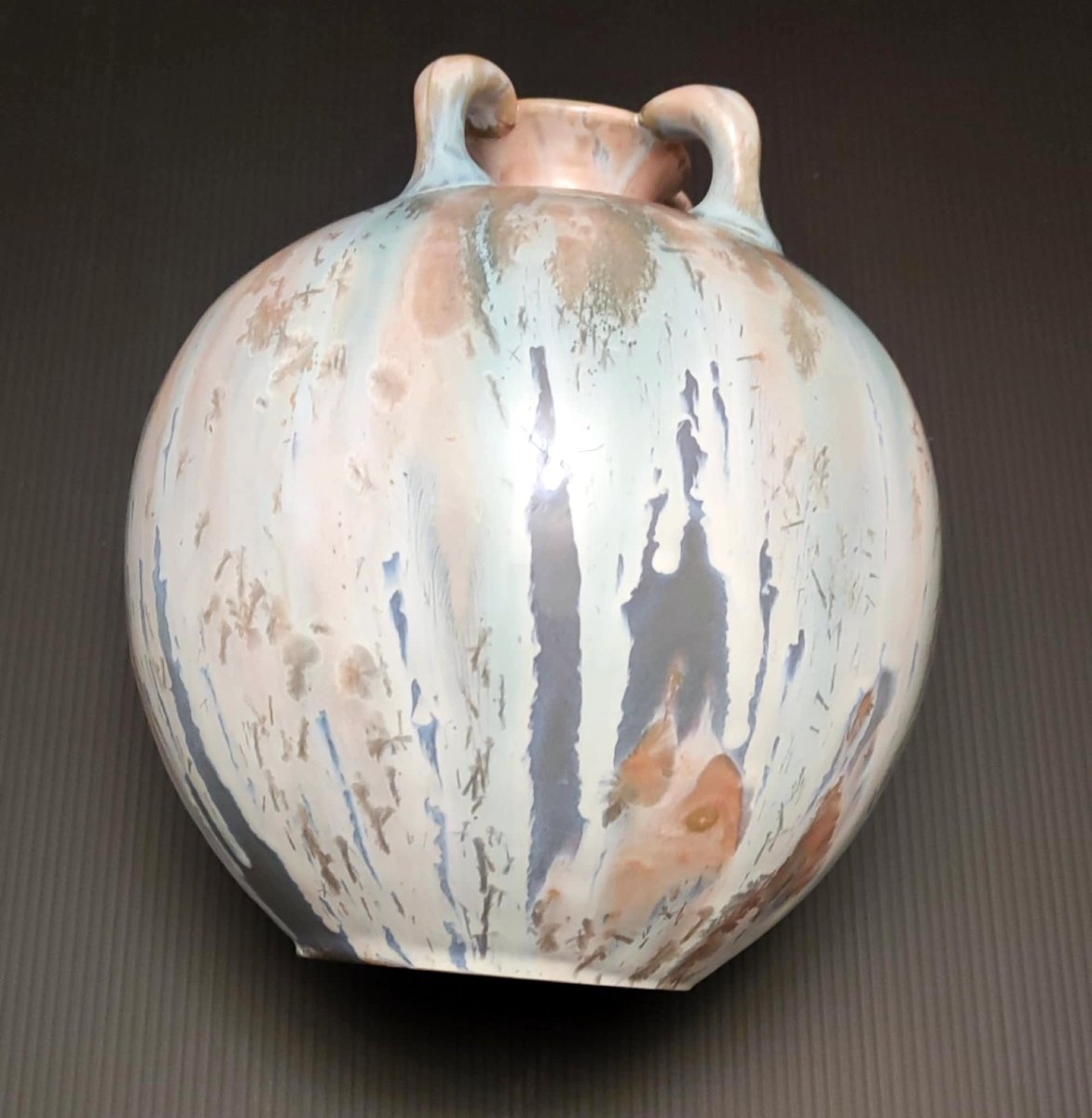 VASE BOULE GOURDE GRES FLAMME SIGNE EN CREUX KG LUNEVILLE ART NOUVEAU 1890-photo-2