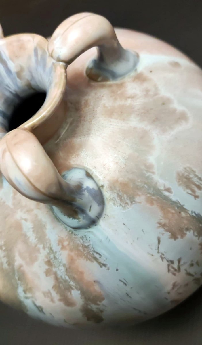 VASE BOULE GOURDE GRES FLAMME SIGNE EN CREUX KG LUNEVILLE ART NOUVEAU 1890-photo-5