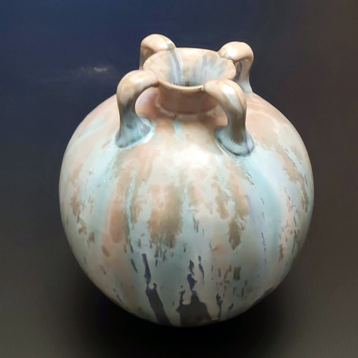 VASE BOULE GOURDE GRES FLAMME SIGNE EN CREUX KG LUNEVILLE ART NOUVEAU 1890