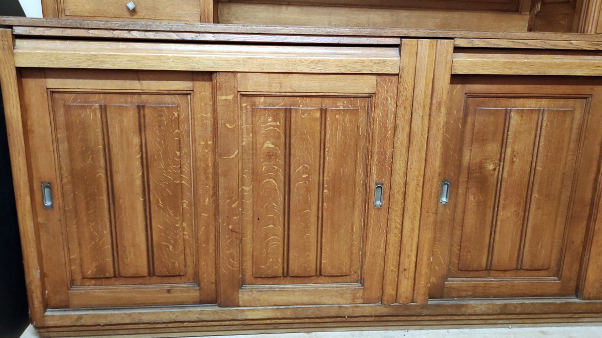 Large Office Cabinet With 9 Doors And 3 Drawers, Solid Oak, Art Deco Style, Ideal For A Loft-photo-4