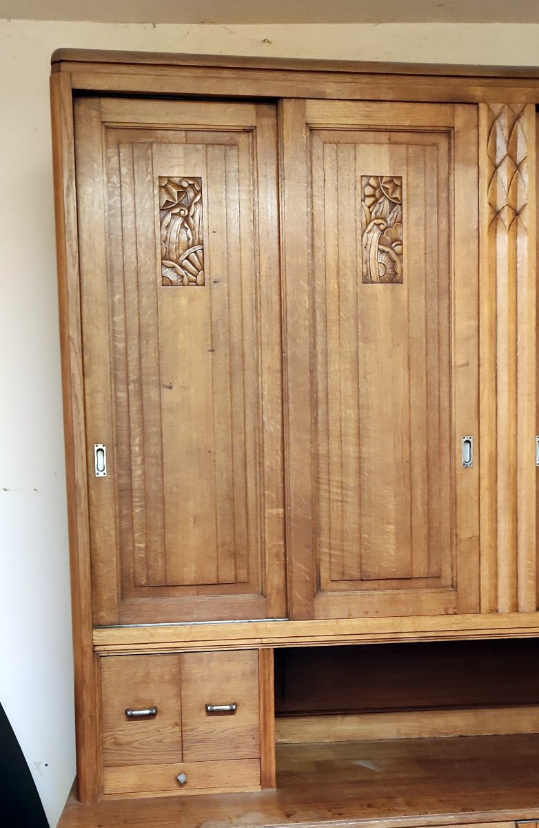 Large Office Cabinet With 9 Doors And 3 Drawers, Solid Oak, Art Deco Style, Ideal For A Loft-photo-1