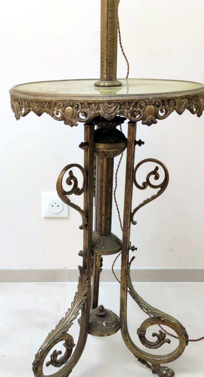 Smoker's Table Floor Lamp With Claws, Bronze And Onyx, 19th Century, Napoleon III Period  -photo-3