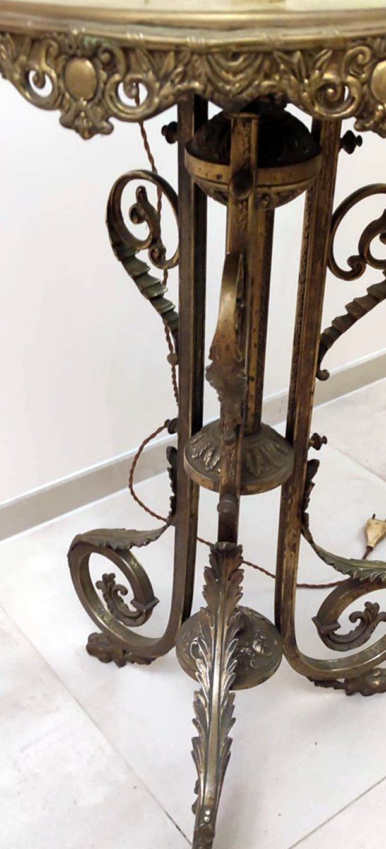 Smoker's Table Floor Lamp With Claws, Bronze And Onyx, 19th Century, Napoleon III Period  -photo-5