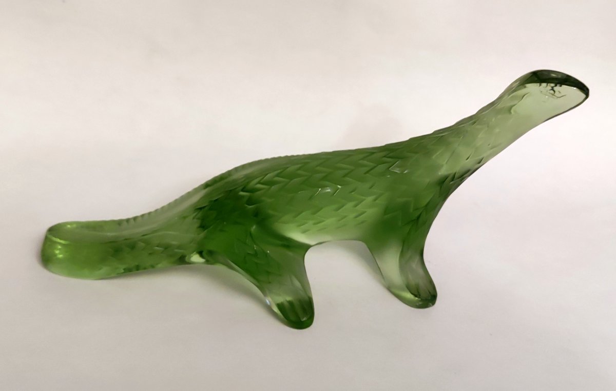 Lalique Dinosaur Statuette Frosted Opalescent Green Crystal-photo-2