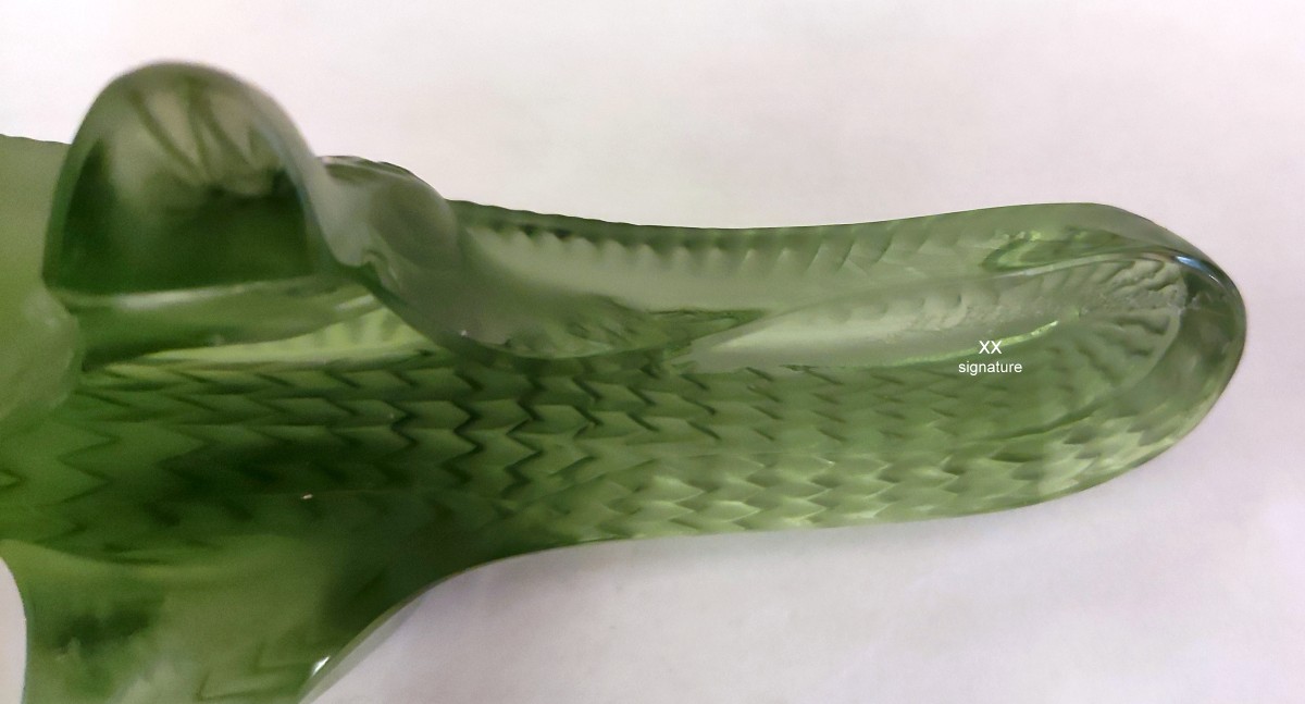 LALIQUE STATUETTE DINOSAURE CRISTAL GIVRE OPALESCENT VERT-photo-1