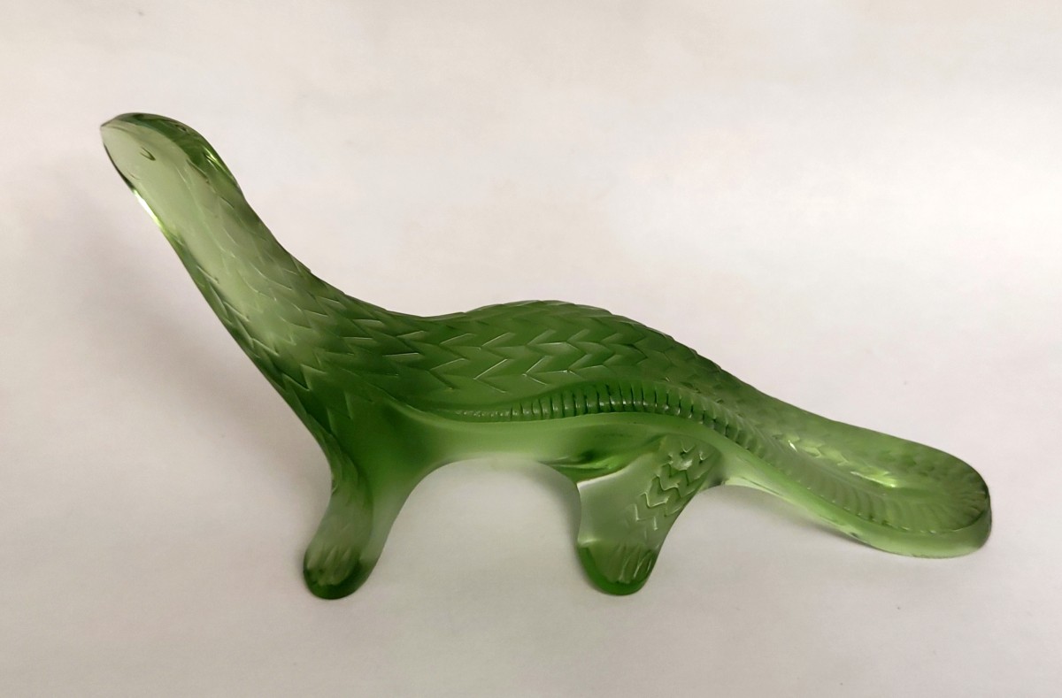 Lalique Dinosaur Statuette Frosted Opalescent Green Crystal