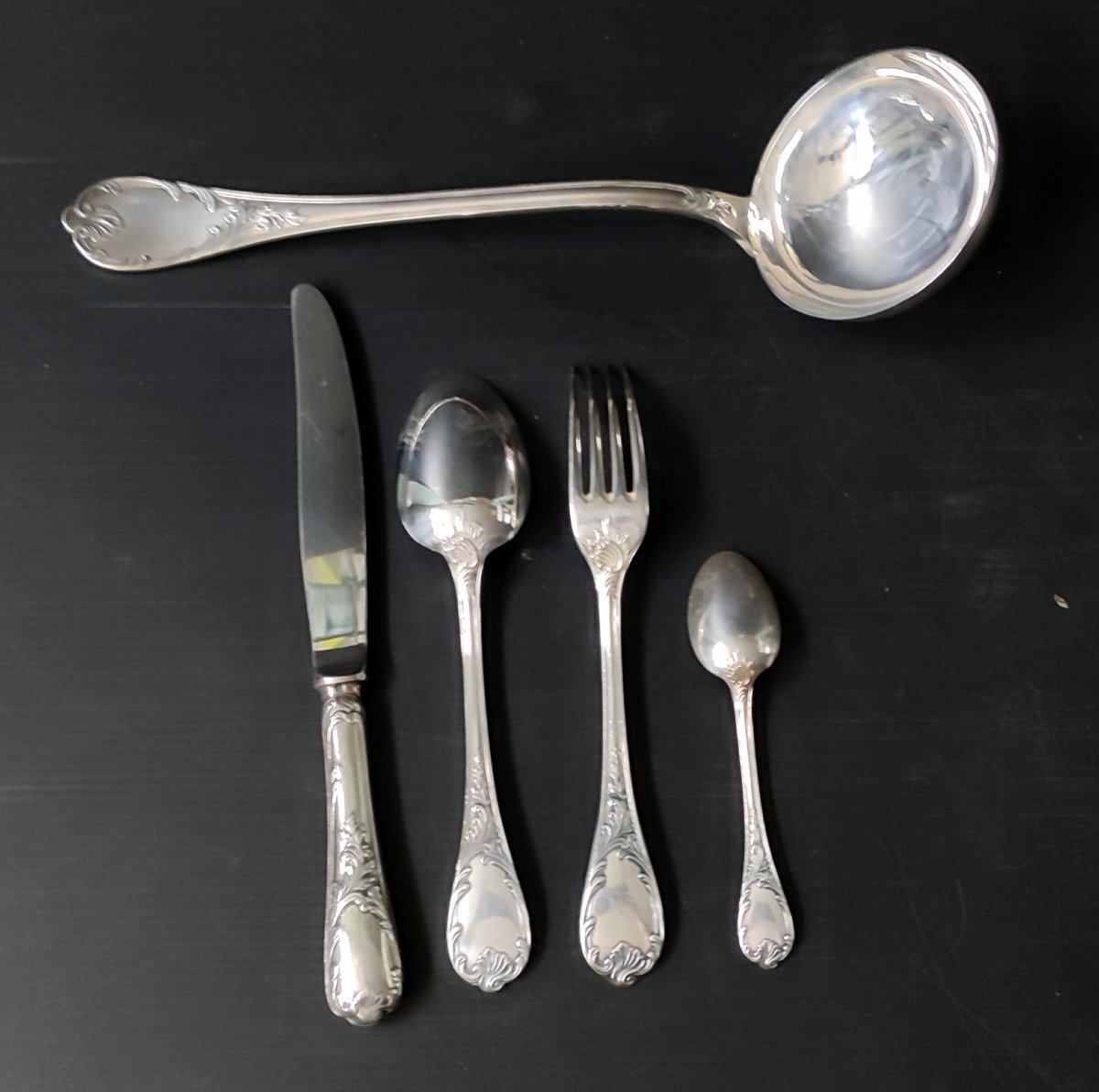 MENAGERE 49 PIECES PLAQUE ARGENT CHRISTOPHE ORFEVRE OC MODELE MARLY XXème-photo-2