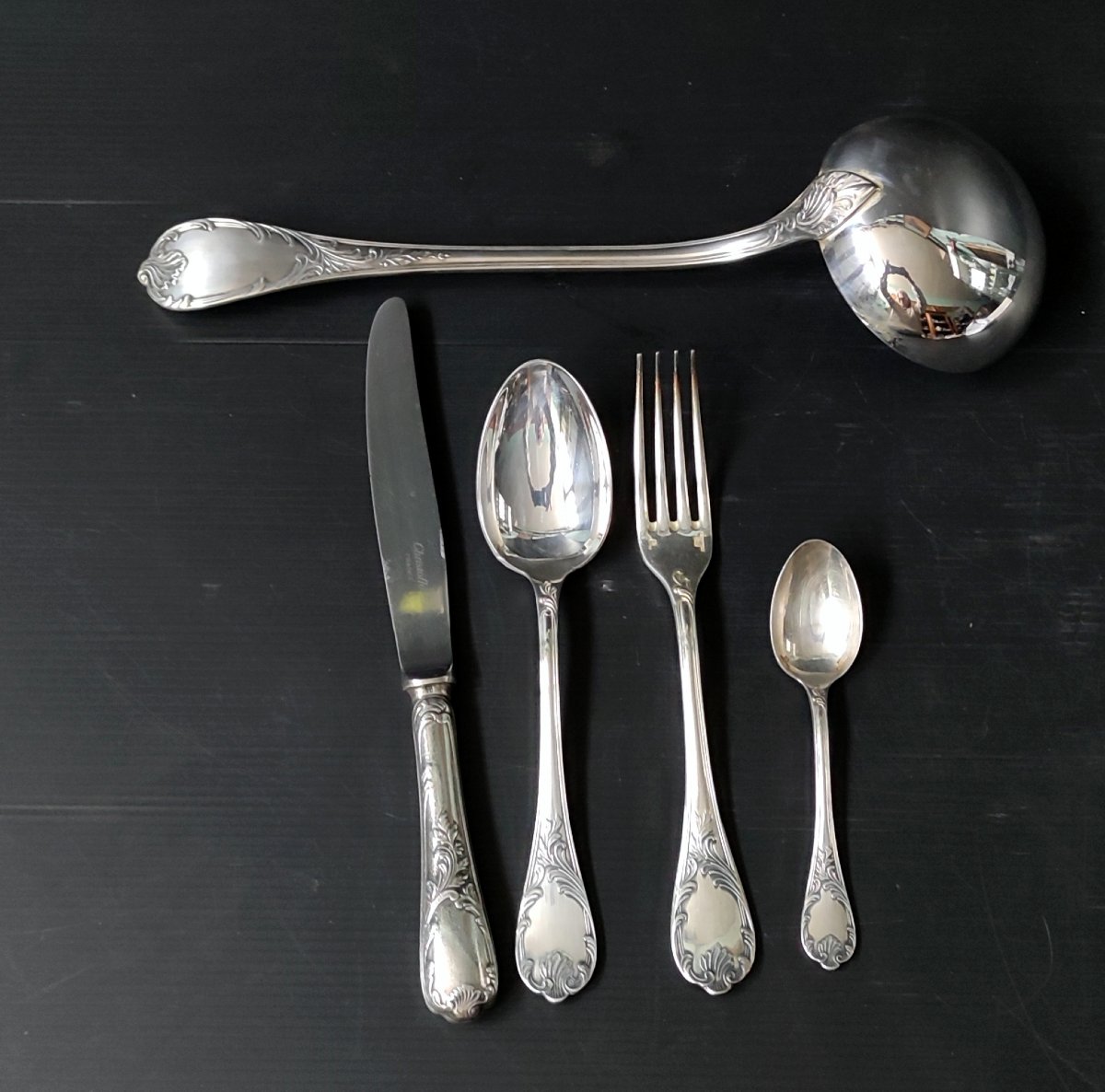 MENAGERE 49 PIECES PLAQUE ARGENT CHRISTOPHE ORFEVRE OC MODELE MARLY XXème-photo-3