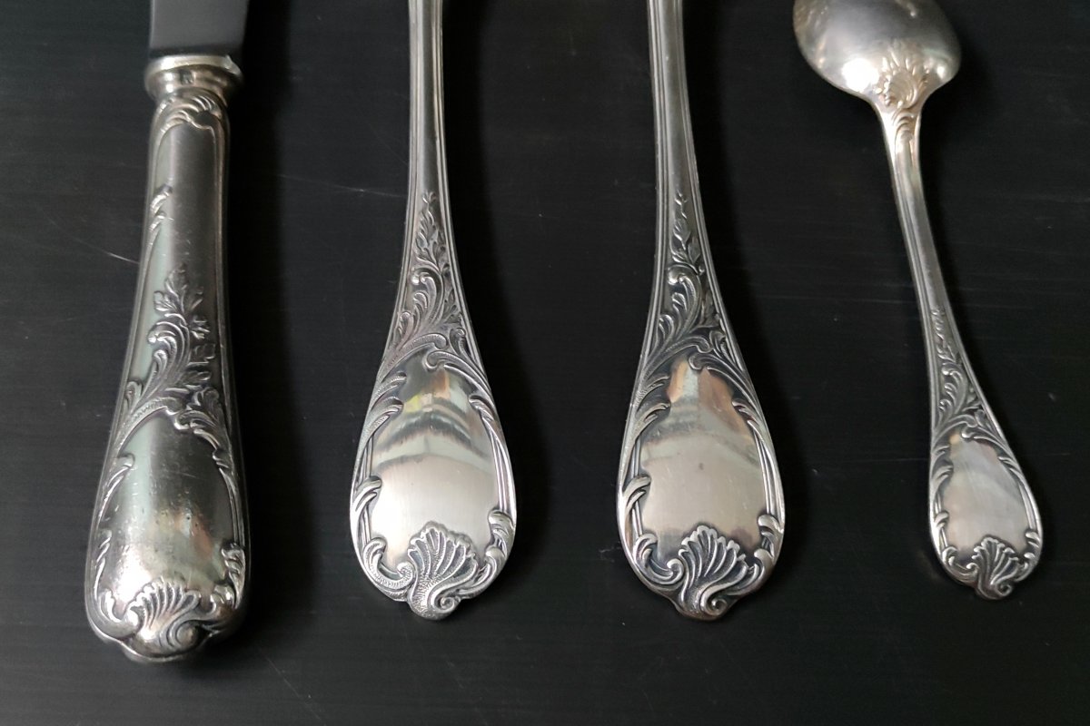 MENAGERE 49 PIECES PLAQUE ARGENT CHRISTOPHE ORFEVRE OC MODELE MARLY XXème-photo-4