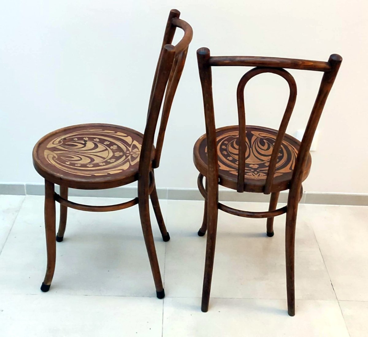 6 CHAISES DE BISTROT HETRE BOIS COURBE W. BAUMANN & CIE ASSISE RONDE BOIS DECORE ART DECO-photo-3