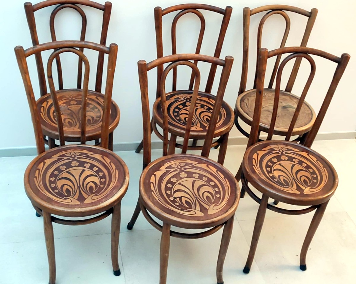 6 CHAISES DE BISTROT HETRE BOIS COURBE W. BAUMANN & CIE ASSISE RONDE BOIS DECORE ART DECO