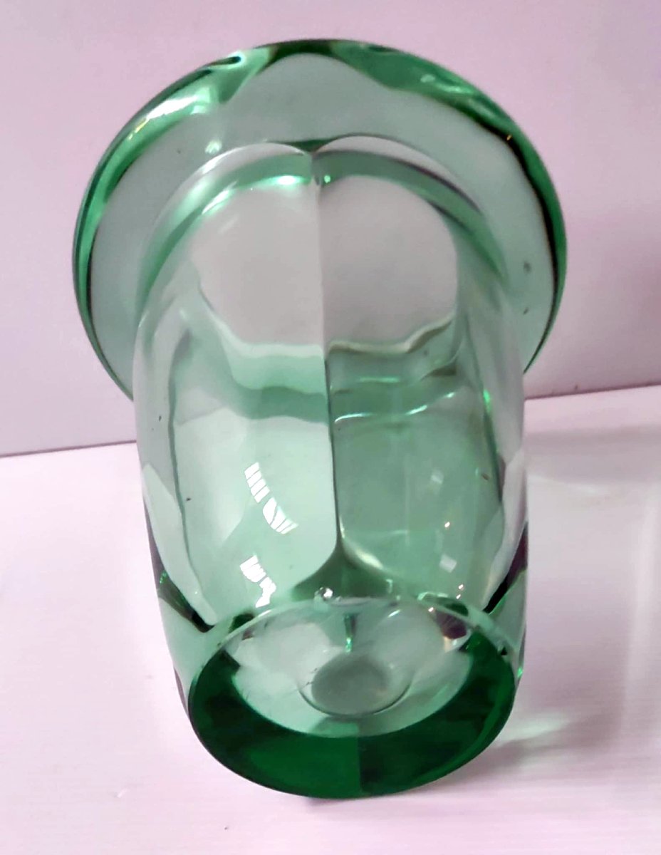 VASE ART VANNES FRANCE CRISTAL EPAIS VERT EPOQUE ART DECO-photo-3