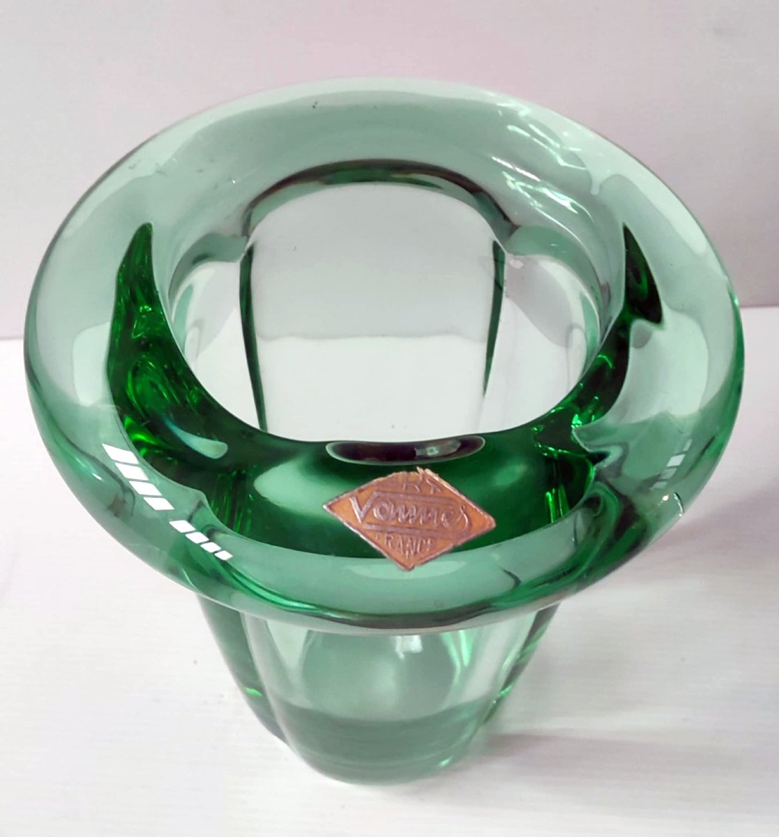 VASE ART VANNES FRANCE CRISTAL EPAIS VERT EPOQUE ART DECO-photo-4