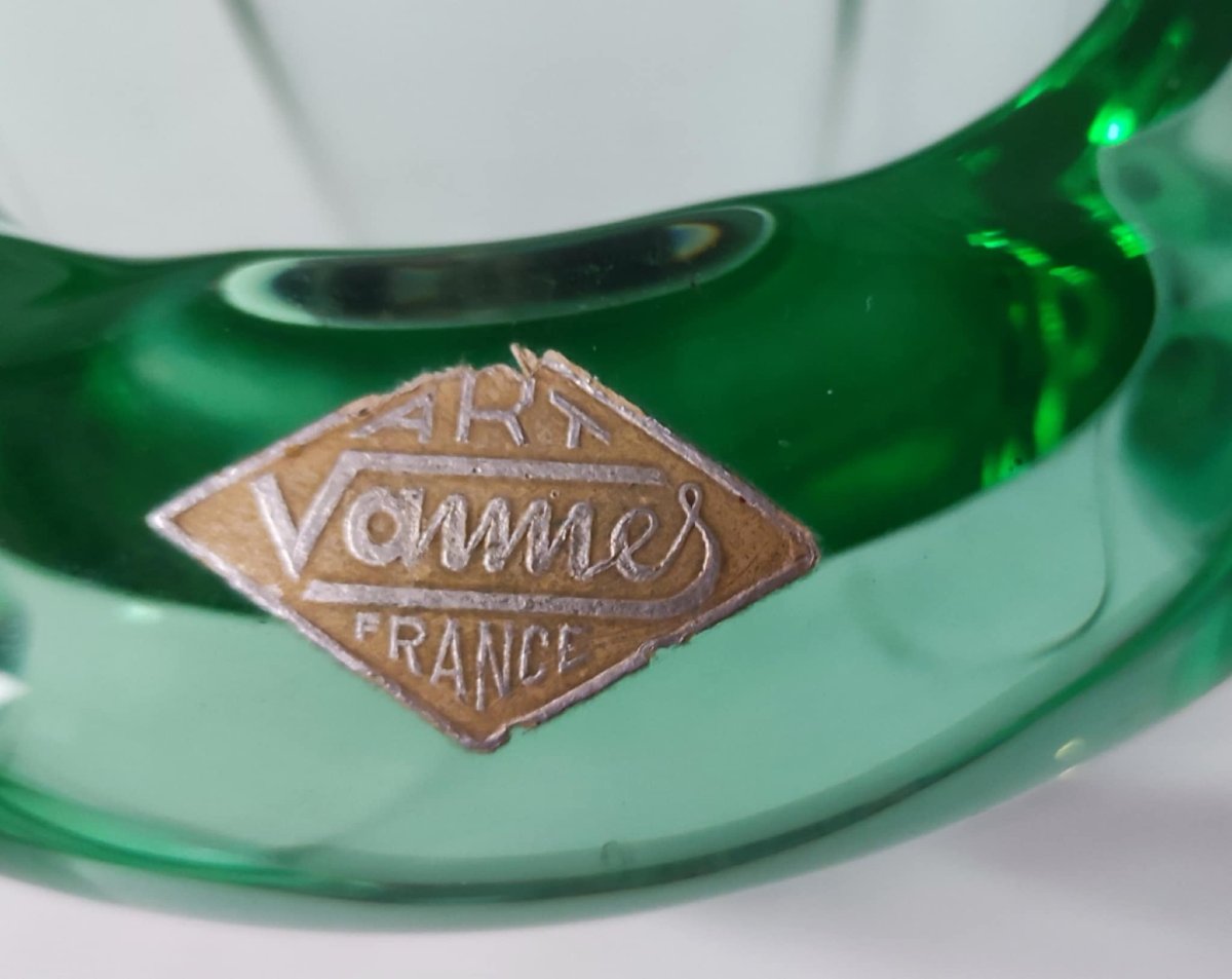 VASE ART VANNES FRANCE CRISTAL EPAIS VERT EPOQUE ART DECO-photo-1