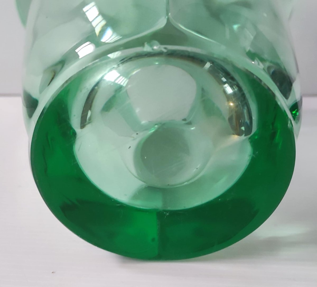 VASE ART VANNES FRANCE CRISTAL EPAIS VERT EPOQUE ART DECO-photo-2